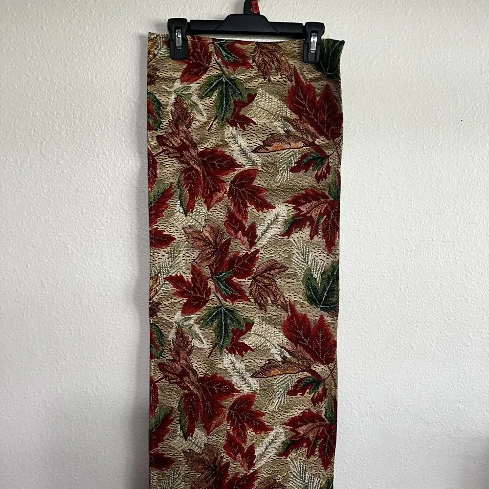 Vintage Tapestry Table Runner Autumn Fall Leaves Orange Red‎ Yellow 12x68